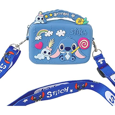 Lilo and Stitch Kids Purse Silica gel Coin Bags Portable Jewelry Pouch with Kiss-Lock Closure Cute Lilo Stitch Crossbody Bag Adjustable Strap for Kids Gift Birthday Present - Blue Cover