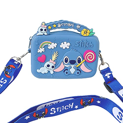 Sac à bandoulière Jouet Sac en silicone Stitch en Trois Dimensions pour Enfants pour Ranger Jouets, Cosmétiques, Collations, Papeterie pour Petites Filles (Bleu) Cover