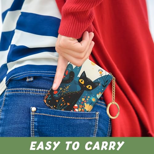 Image of Aiawoxc Credit Card Holder, Small RFID Wallet Slim Leather Card Organizer Case with Zipper and Keychain, Pretty Cat