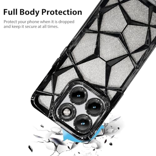 Image of VONZEE Gradient Glitter Case for Moto Edge 70 Fusion, Luxury Electroplated 3D Cube, Diamond Bling Shiny Soft TPU Clear Shockproof Women Girls Protective Phone Cover (Black)