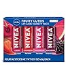 NIVEA Lip Care, Fruity Tinted Lip Balm Variety Pack, Cherry, Strawberry, Blackberry and Watermelon Flavors, 3-in-1 Moisture, Repair and Color, 0.17 Oz Stick, Pack of 4