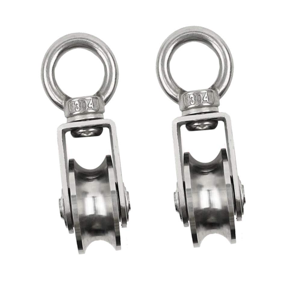 Rueda de riel de acero inoxidable 304 Ruedas giratorias universales de 48 mm Rueda suspendida tipo V / U Rueda suspendida en forma de U para cuerda de alambre, cuerda de cáñamo, 2 piezas (U 68 mm)
