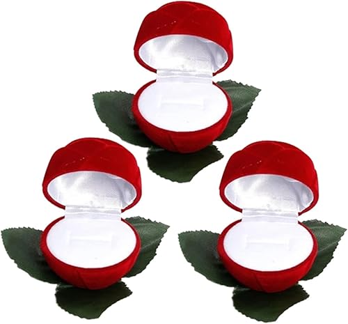 Abaodam Caja de 3 piezas de joyería flocada para ocasiones de boda para propuesta anillos en forma de rosa organizador con forma de rosa del tesoro