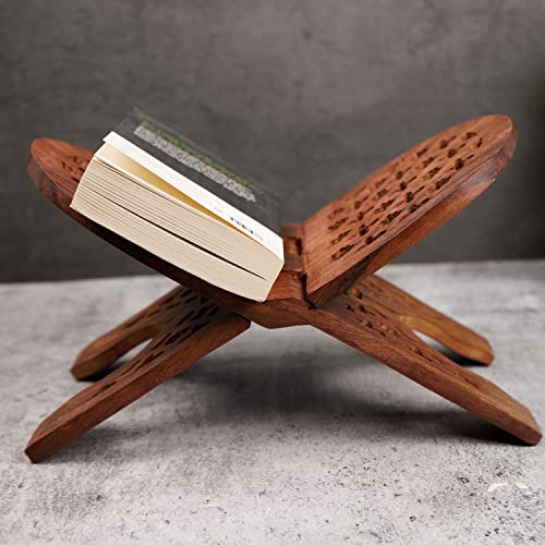 Image of Naayaab Craft Rihal | Sheesham Wooden Book Holder | Display Stand Folding Religious Prayer Rehal - Size (13 Inch)