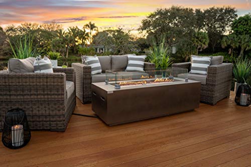 AKOYA-Outdoor-Essentials-60-Rectangular-Modern-Concrete-Fire-Pit-Table-w-Glass-Guard-and-Crystals-in-Brown-60-Brown-Clear-Crystals