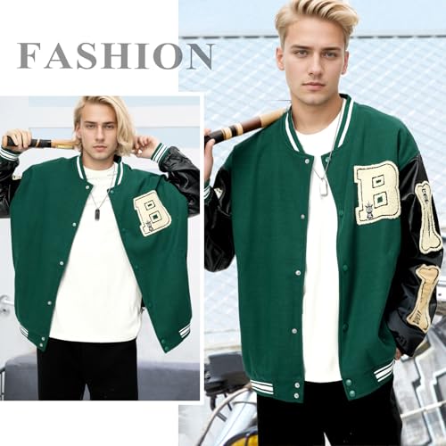 Image of Mens Varsity Jacket Baseball Bomber Jacket Vintage Unisex Streetwear Coats with Patchwork Hipster Utility Tops