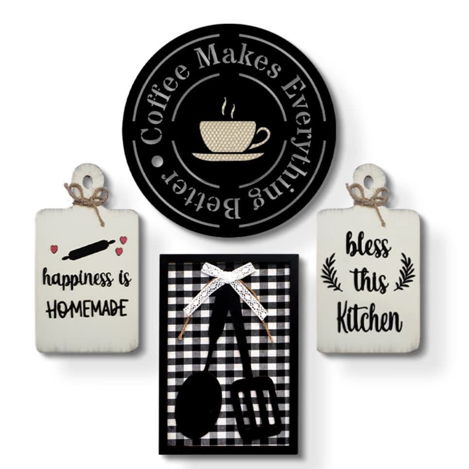 Chalk My Theme Wood Set Of 4 Kitchen Wall Decoration Items Stylish For Home, Kitchen, Cafe, Restaurant, Hotel | Cafe Wall Decor | Wall Hangings For Cafe Decoration