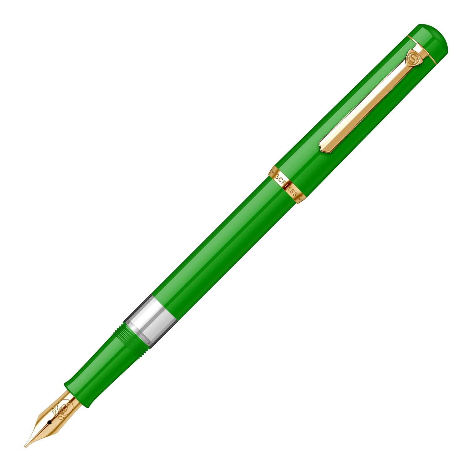 Scrikss 419 Fountain Pen, Classic Piston-Fill Design, 23K Gold-Plated Trim, Stainless Steel Nib, Ink Window, Luxury Box (Green)