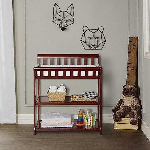 Image of Dream On Me Ashton 2-in-1 Changing Table & Nightstand in Cherry - Solid New Zealand Pinewood, Safety Rails, Spacious Storage Shelves & Water-Resistant Changing Pad, Converts to Nightstand