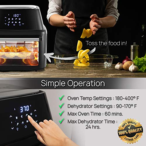 NutriChef PKAIRFR96 1800-Air High Power Air Fryer Plus Food Dehydrator And Rotisserie Oven Combo, (L x W x H): 11.8’’ x 9.8’’ x 7.5’’, Black by Nutrichef - Image 4