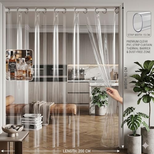 Image of 9 Ft PVC Transparent AC Curtain | AC Curtain with 8 Rings Waterproof Door /Partition Curtain | 0.5 mm Thick for AC Room, Balcony & Home (Pack of 2)