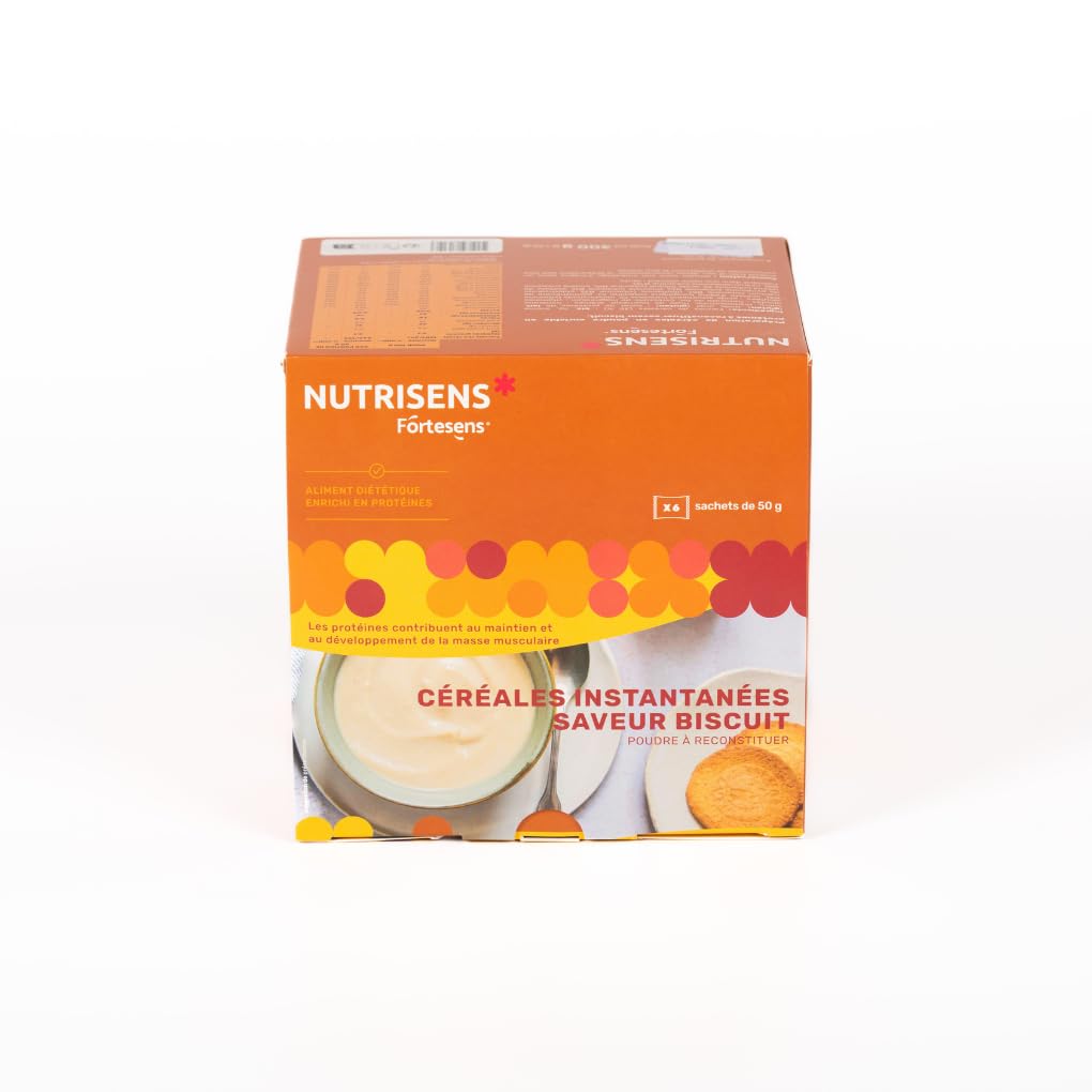 NUTRISENS - Porridge Protéiné - Saveur Biscuit - Sachets 50g | 27g de protéines / 100g - 12 vitamines et minéraux. Petit-déjeuner ou collation idéal pour sportifs, adultes et seniors.