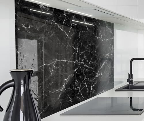timalo Spritzschutz Wand für Herd, Küche Küchenrückwand Glasoptik | Acryl Glas 2mm | Glasrückwand Acrylglas Wandpaneele Rückwandschutz Platte | 180x58cm Schwarzer Marmor