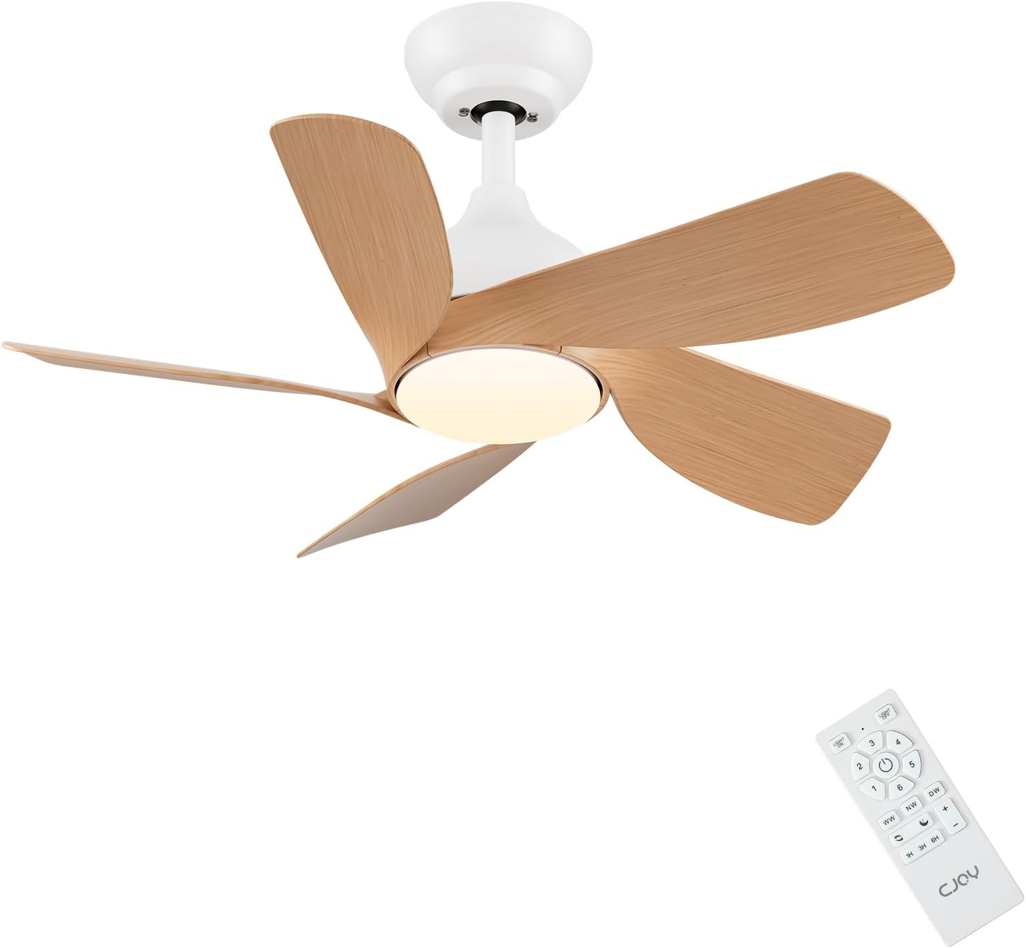 CJOY 30 inch Ceiling Fan Light, Woodgrain Ceiling Fans with Lights Dimmable, Memory 3CCT, 6 Speeds, Quiet, Reversible DC 5 Blades, Fan Lights Ceiling for Bedroom/Kids Room/Corridor/Aisle