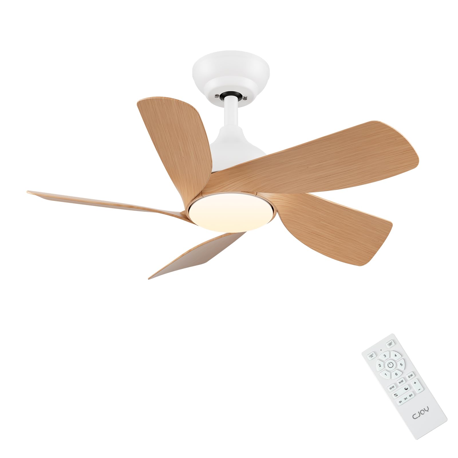 CJOY Ventilateur de Plafond, 76cm Ventilateur Plafond avec Lumiere | Telecommande, 6 Vitesse, Mémoire 3 CCT Dimmable, Silencieux Réversibles CC, Timer, Veille Mode, Grain Bois, Chambre à Coucher