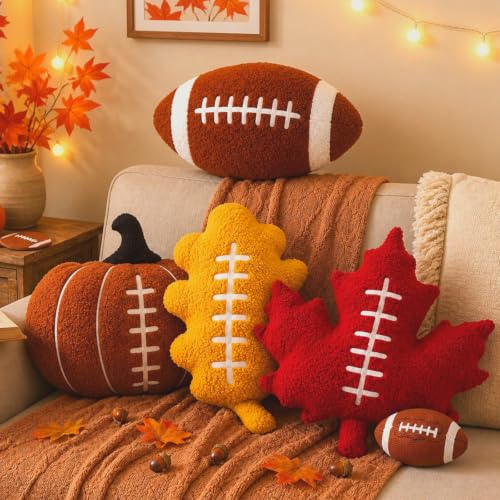 Image of HunnmingRe 4 Pcs Fall Christmas Throw Pillows,Earthy Color,Fall Football