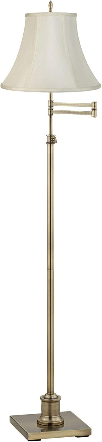 360 Lighting Westbury Traditional Swing Arm Floor Lamp Adjustable Height Standing 70" Tall Antique Brass Imperial Creme Fabric Bell Shade Decor for Living Room Reading House Bedroom