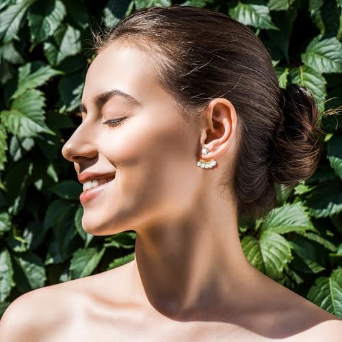 Pearl Earrings for Women 14K Gold Earrings for Women Gold Pearl Studs Earring for Womens Stud with Cubic Zirconia Dreamy and Dynamic Sector Design Pearls Stud Earring for Womens Studs Pearls3