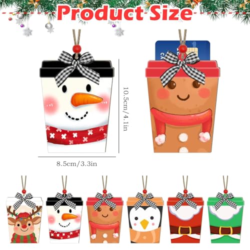6 Stück Weihnachtsgeschenkkartenhalter aus Holz, Einkaufskartenhalter, Bargeldhalter, Weihnachtsbaumschmuck, Weihnachtsdekoration, Nussknacker aus Holz, Schneemann, Weihnachtsmann, Winterdekoration