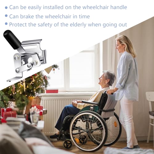 Image of DaisyInner 2 Pcs Heavy Duty Wheelchair Brakes Wheel Locks Wheelchair Parts Mount Bolt on Style for 7 /8 Inch Tubing Universal Wheel Lock Brake Assembly Medical Transport Chair Brake Side (Silver)