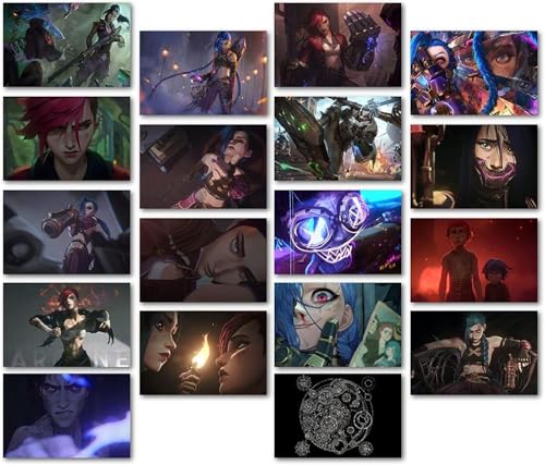Image of ATEVON Arcane Anime Wall Collage Kit - Pack of 18 Mini Posters 6x4 Inches Featuring Jinx Vi Caitlyn Viktor Silco for Bedroom Decor Gaming Room & Anime Lovers