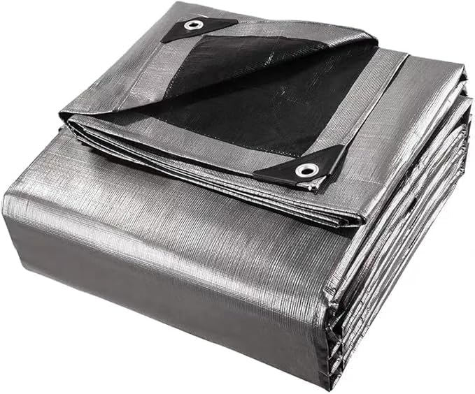 Heavy Duty Waterproof Tarp 40 x 60 Feet 12 MIL Thick Polyethylene Silver/Black with Reinforced Grommets UV Resistant