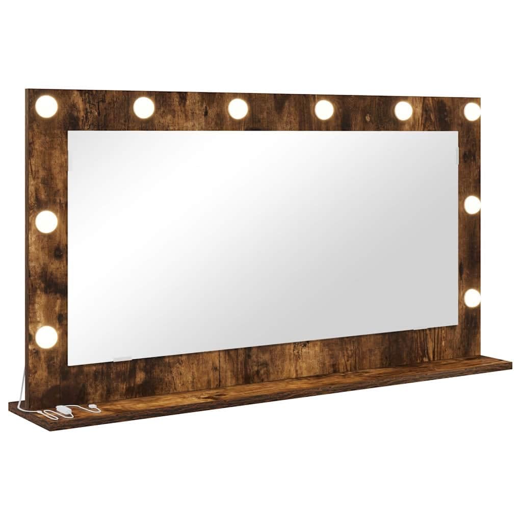 vidaXL Vanity Mirror Rectangular Smoked Oak 100 x 55 x 18 cm, Elegant Bedroom Mirror, LED Vanity Decor, Contemporary Glass Stand with Warm Lighting, Stylish Reflection Piece for Indoor Use — image 1