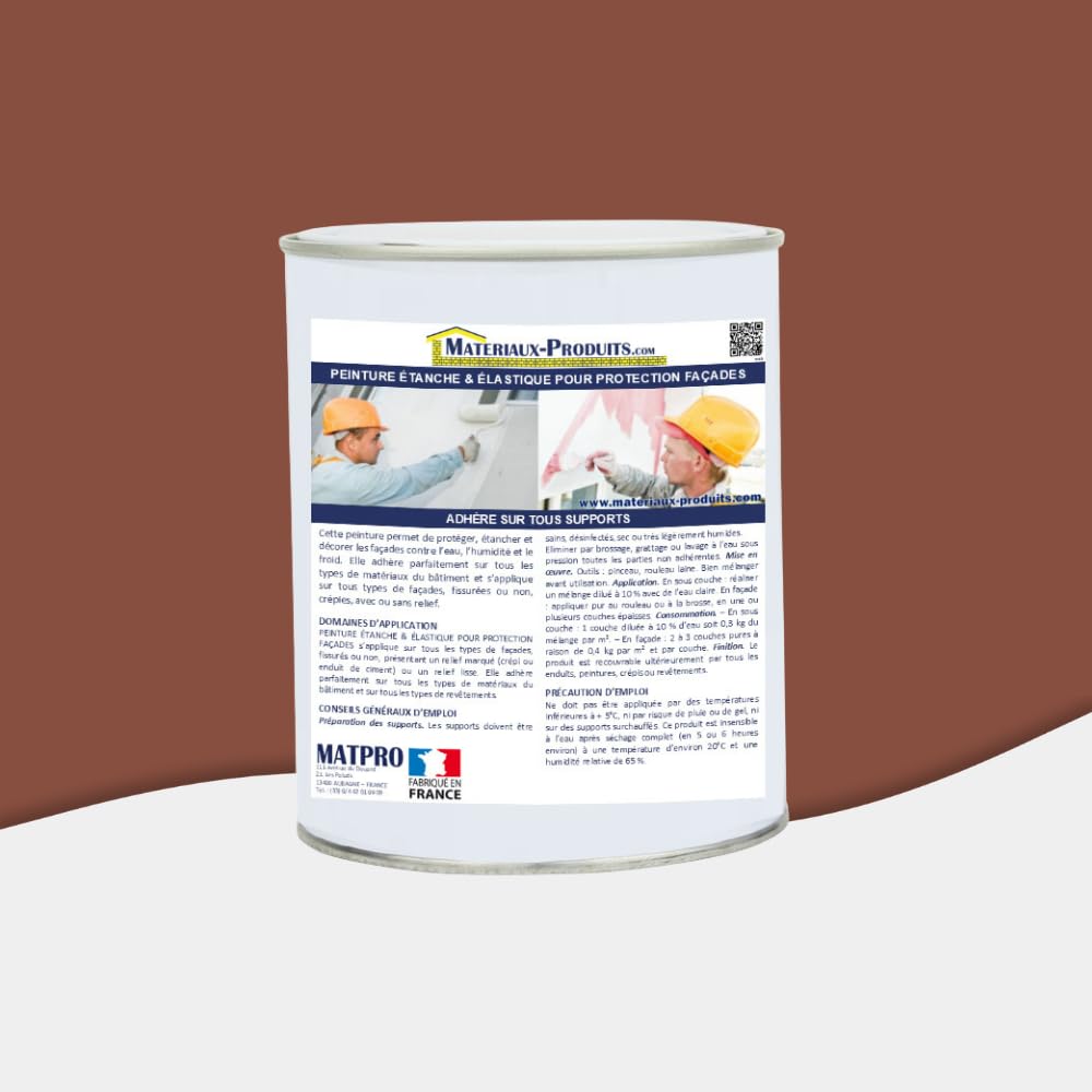 MATPRO - Peinture Étanche & Élastique pour Protection de Façade - pour Mortiers, Briques, Crépis, Fissurés ou Non, Avec ou Sans Relief - Rouge Tuile - 20Kg