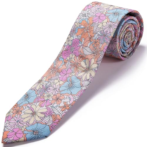 Image of Barry.Wang 100% Cotton Floral Ties for Men 63 inch Extra Long Necktie Clip | Fashion Cotton Printed Neckties,Wildflower 2.76 inch Ties Skinny,Gift Box,Groomsmen Wedding Engagement Graduation