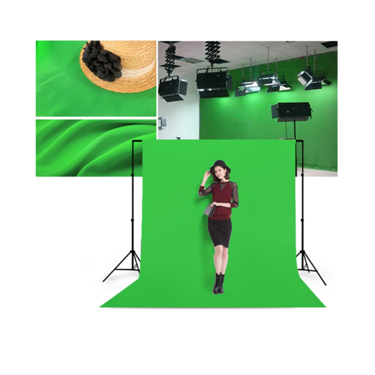 VILLCASE Fondo y Uso en Interiores y Exteriores Tacto Cómodo para Estudio de Fotografía Verde de Tela de Algodón Mixto Adecuado para Sesiones de Video y Retrato