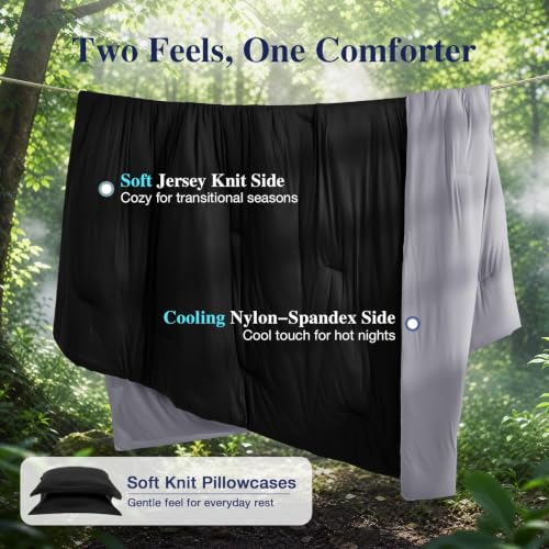 Image of MUXHOMO Cooling Comforter Set Full Size, Lightweight Summer Comforter for Hot Sleeper, Reversible Bedding with ICY Cooling Surface, Includes 1 Comforter (82 inchx86 inch) and 2 Shams (20 inchx 26 inch), Black