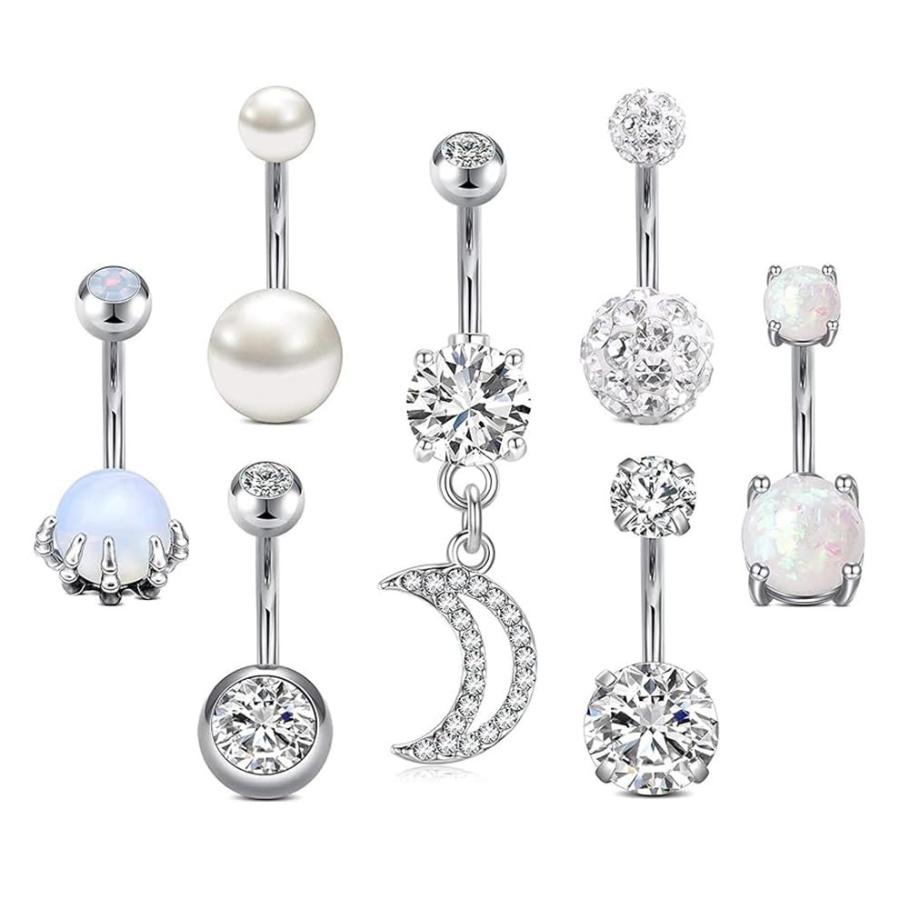 Crdifu Pack of 5 Stainless Steel Belly Button Ring Set 14 Gauge 10mm Barbell Navel Bars Piercing Jewellery — view 18