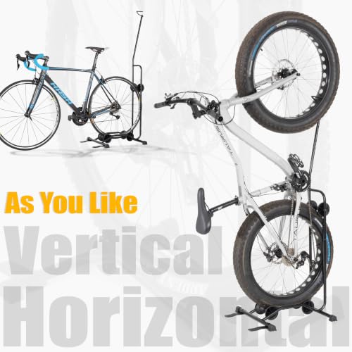 Image of CyclingDeal Upright Bike Stand - Premium Quality Vertical & Horizontal Adjustable Bicycle Floor Parking Rack - for Storing MTB Road Bikes - up to 29 inch Wheel Size - for Fat Bike - 1 Bike