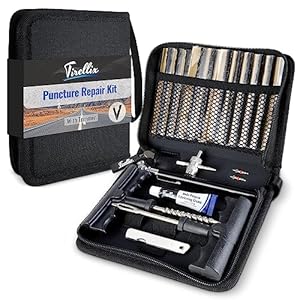 Tirellix Flat Tire Repair Kit (with Trimmer) – 24 Piece Tire Puncture Repair Kit for Car, Auto, Emergency Tire Repair Tools and Tire Plugs in Zippered Organizer Carry Case, for Tubeless Tires