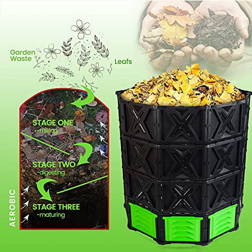 Squeeze Master Xxl Large Compost Bin Outdoor- 720L /190 Gallon-Easy Assembly-No Screws-Bpa Free-Sturdy& Durable-Green Door #TOP3
