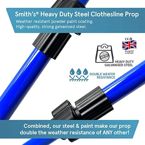 Smiths® 2.4M Heavy Duty Steel Clothesline Props | Blue | Washing Line Support Poles for Clothes & Laundry | Extends From 1.2m (120cm/3.93ft) to 2.4m (240cm/7.87ft)