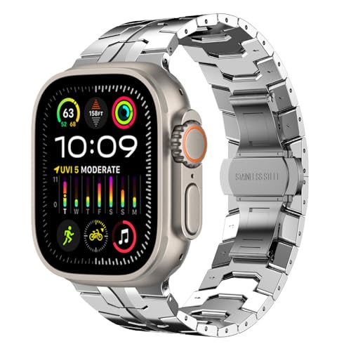 Fullife Compatible with Apple Watch Straps 49mm 46mm 45mm 44mm 42mm(Series 3 2 1) Metal Strap,Solid Stainless Steel Replacement Band for iWatch Ultra 2/Ultra Series 10/9/8/7/6/5/4/3/2/1/SE,Silver