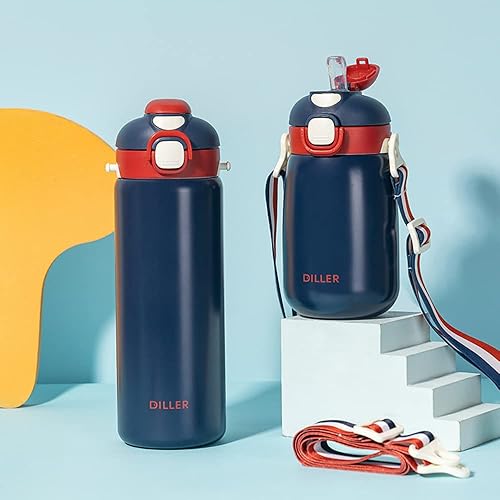 Miniatura 9 de Qengyeen Botellas de agua aisladas de acero inoxidable para niños, botella de agua térmica con popote y correa para niñas y niños, para regalos