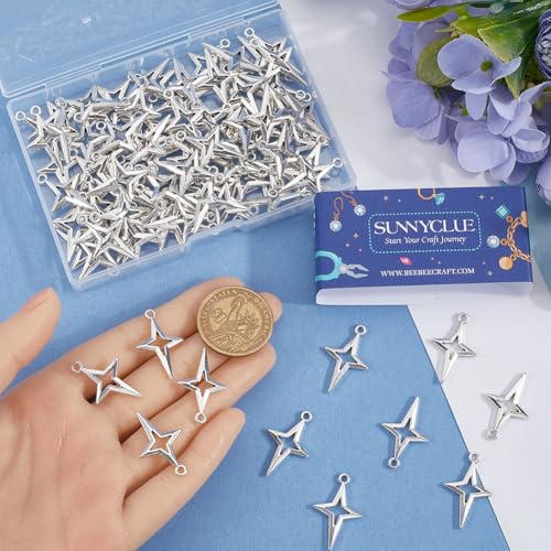 Breloques en forme d'étoile argentée SUNNYCLUE pour création bijoux célestes DIY