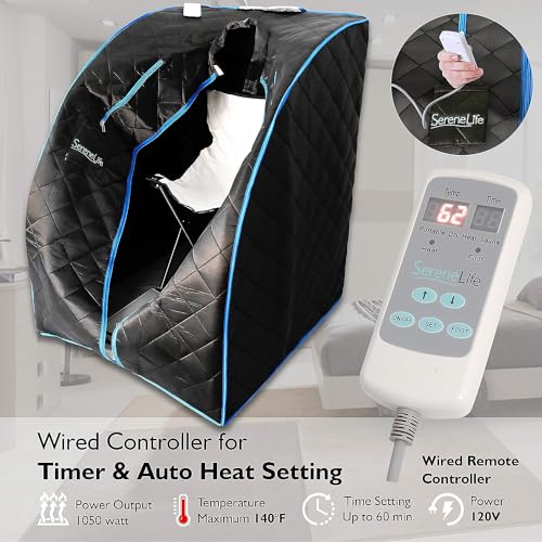 SereneLife Portable Infrared Home Spa, One Person Sauna with Heating Foot Pad and Portable Chair, Black - Image 4