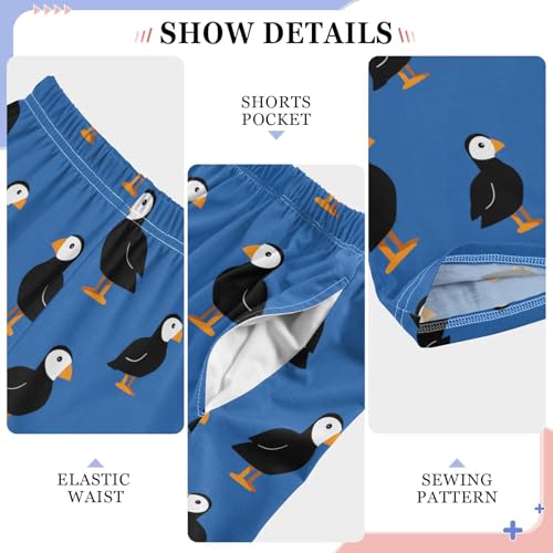 Cartoon Puffins Blue Pattern Pajama Pants Soft PJ Bottoms Lounge Pants for Sleepwear Sport Size 6-14 Years4