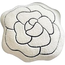 Floral Plush Pillow - 16.5 inch Camellia Stuffed Plush Throw Pillow - Home Sofa Bedroom Decoration White