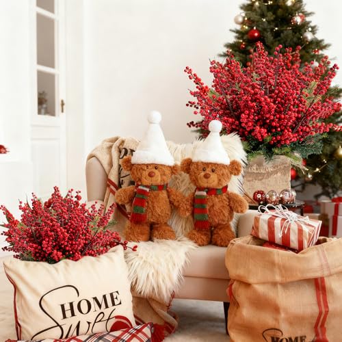 20er Kirschstiele Spiegelbeeren 20cm Künstliche Rote Beerenstiele Allerheiligen Gestecke Zubehör Hagebutten Deko Beerenzweig Dattelzweig Beeren Weihnachtszweige Weihnachtsblumen Stechpalmenbeeren