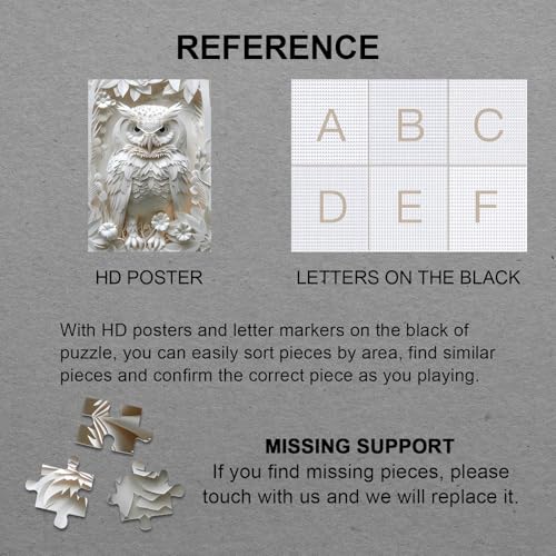 3 D Owl Paper-Cut Art Puzzles 1000 Piece for Adults, White Bird Animal Forest Jigsaw Puzzle for Adults, Impossible Difficult Hard Puzzle as Family Game - Image 7