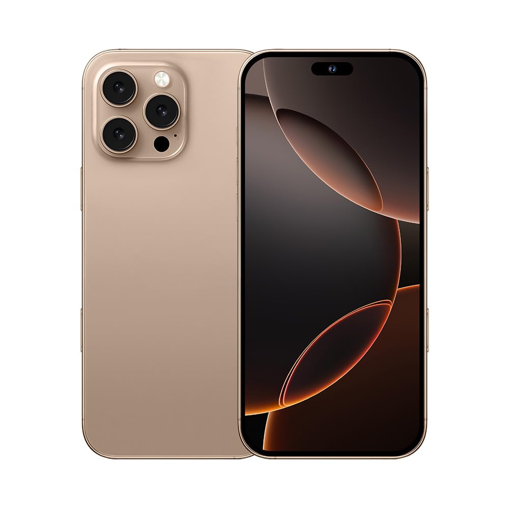 I16 PROMAX unlocked phone, Android 14 4GB,6.8-inch high-definition AMOLED screen smartphone, 4500mAh battery, facial recognition/5G/photo/GPS phone (Desert Gold,32)