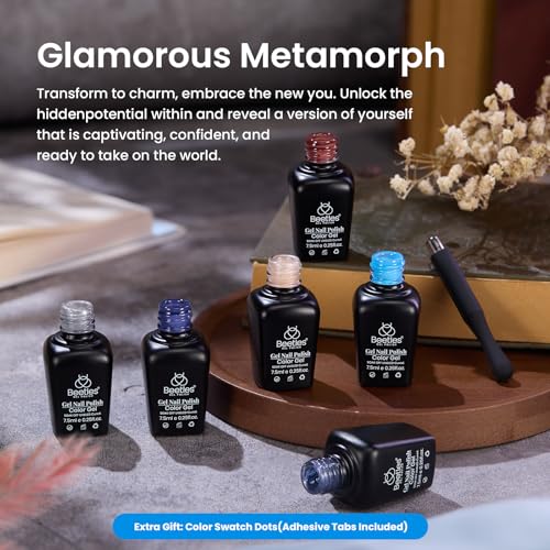 Image of Beetles Cat Eye Gel Polish - Glamorous Metamorph 6 Color Gel Nail Polish | Blue Brown Pearl, Magnet Soak Off Uv LED for Salon Manicure Art DIY Back to School Nails, Set