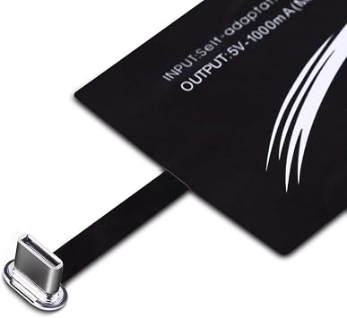 Qi Receiver USB C, Portable Qi Charging Receiver, Wireless Charger Receiver, Rapid Wireless Charging Charging Receiver Chip for Huawei//Oneplus, Etc. Black for Smartphone