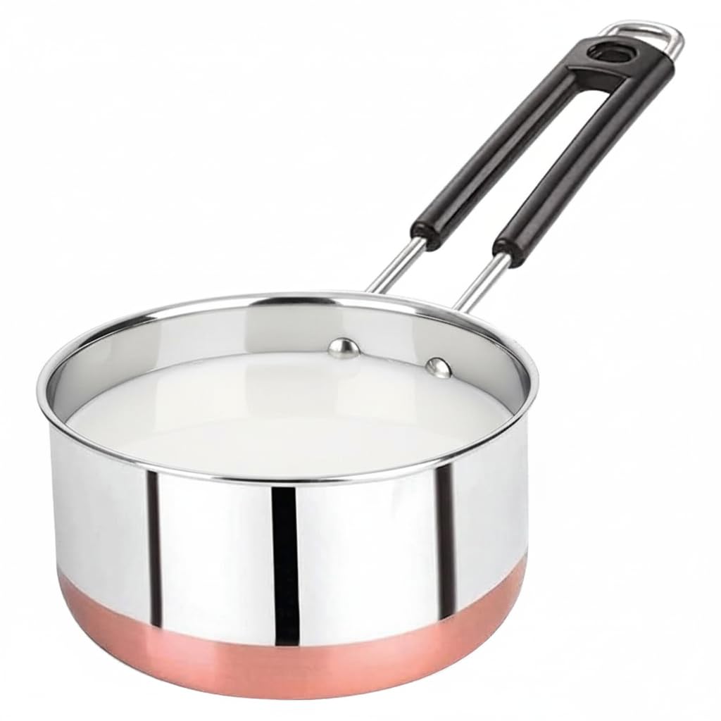 Padchaaya Copper Bottom Sauce Pan Tea Maker Milk Coffee pan bhgoni Stainless Steel Sauce Pan with Handle, Flat Base, Tea Pan, Milk Pan Tapeli Patila, Pot (Copper- 1 L)-image-7