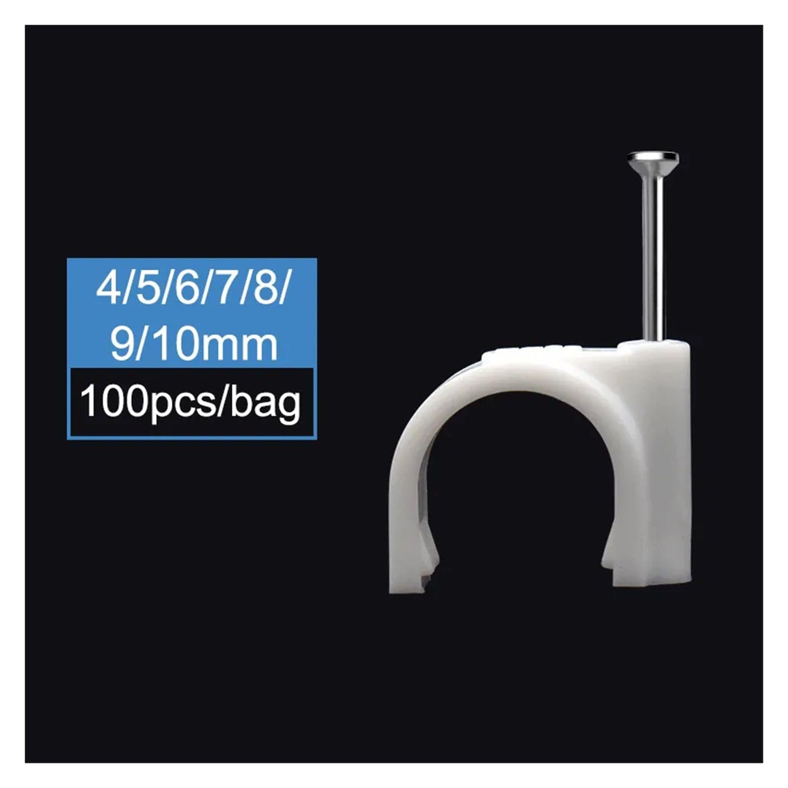 Clips de cable redondos blancos 4-10 mm, 100 unidades for organizador cables clavos(10mm)