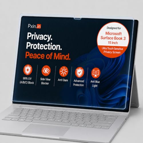 Image of Pxin Aura | Compatible with Microsoft Surface Book 3 | 15 Inch Ultra Touch Sensitive Privacy Screen | Anti Blue | Anti Glare | UltraThin for Hyper Touch | Anti UV | Privacy Filter